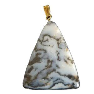 Last One! Black & White AGATE triangle Pendant 42 x 23 mm artisan hand made